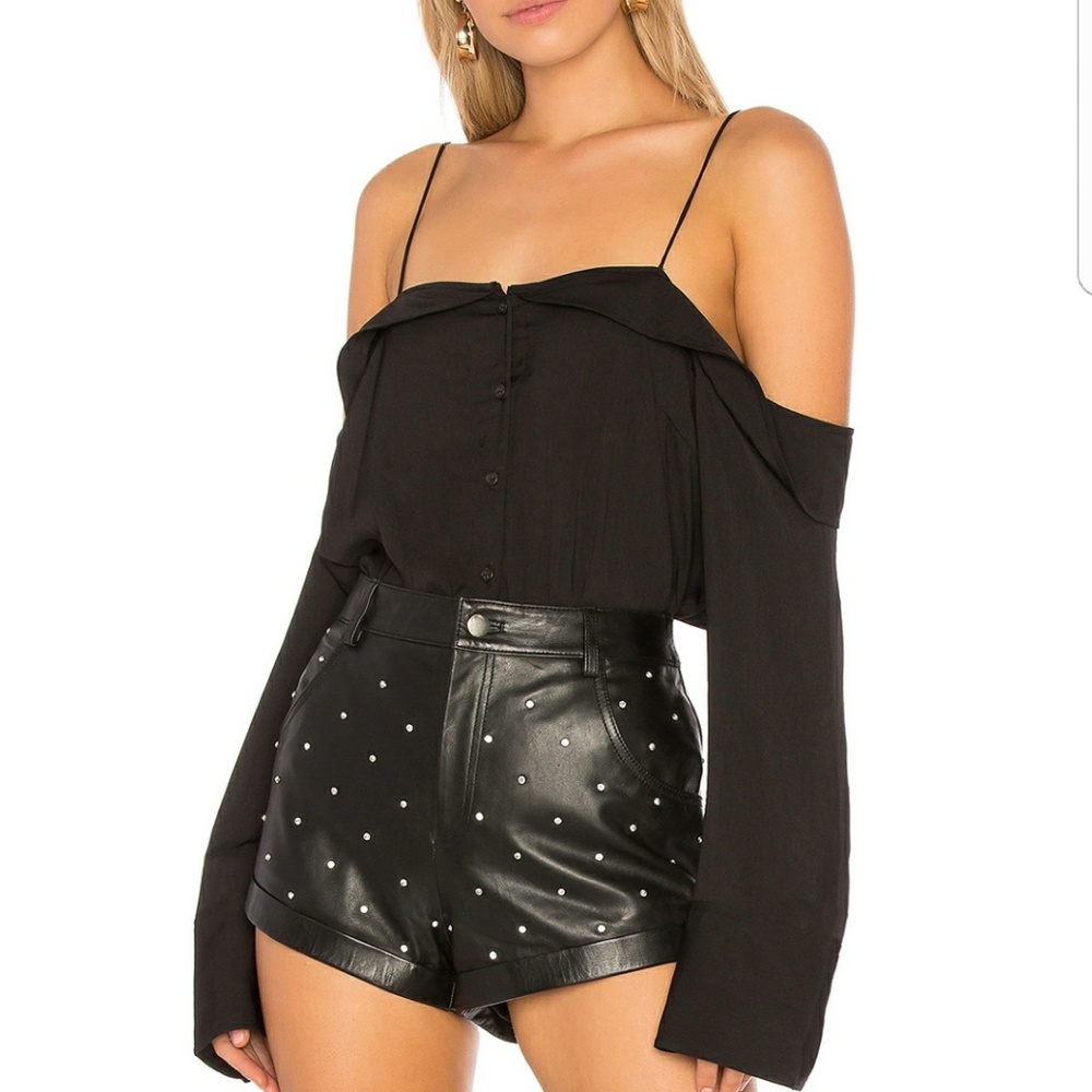Free People Black Off-Shoulder Button Front Top